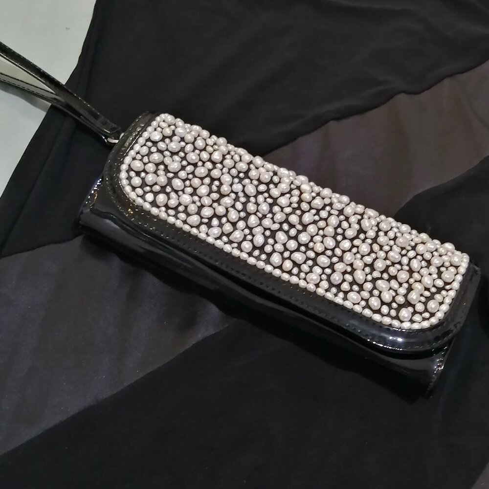 UNIQUE ITEM! NWOT-- Genuine Leather Clutch, Encrusted with Freshwater Pearls